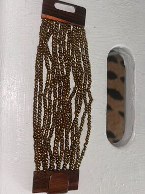 Beaded Multi-Strand Brown Bracelet with wood clasp